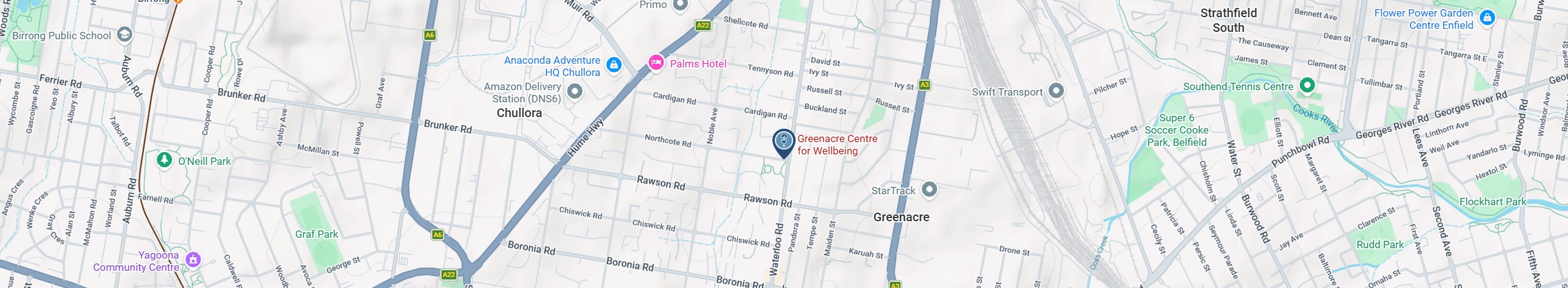 Map showing Greenacre Centre for Wellbeing at 272 Waterloo Road, Greenacre NSW 2190